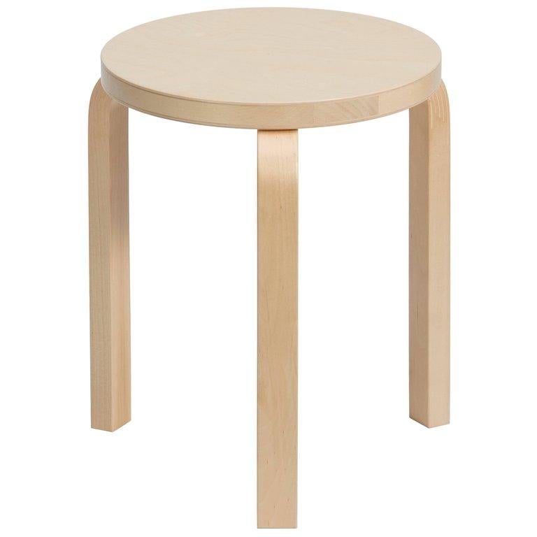 Finnish Authentic Stool 60 in Lacquered Birch with Laminate Seat by Alvar Aalto & Artek
