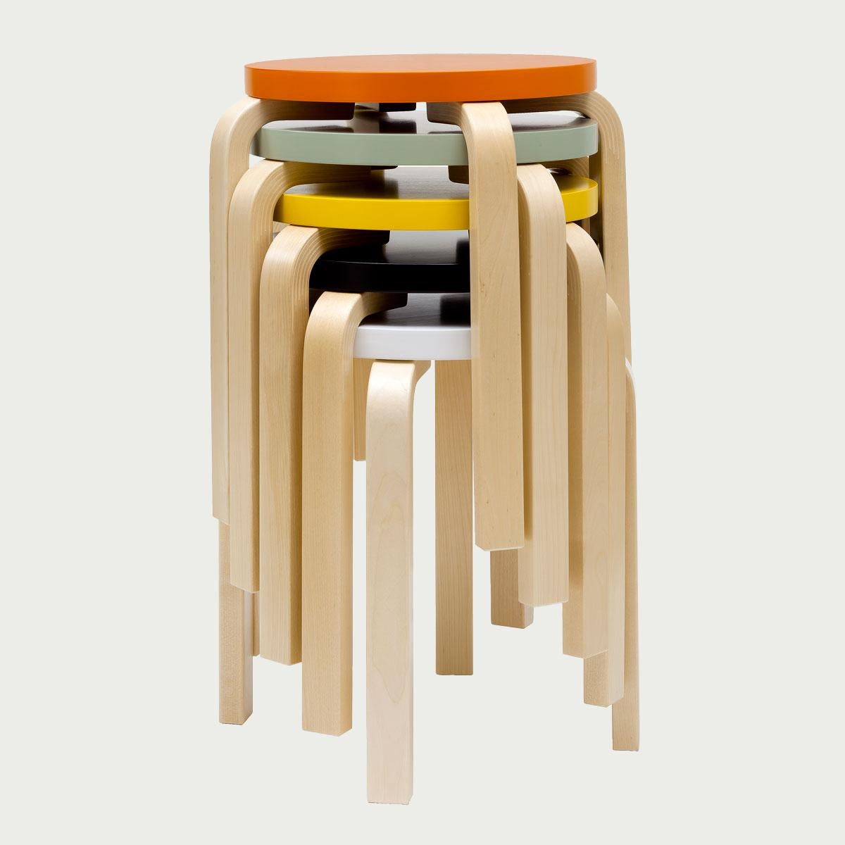 Contemporary Authentic Stool E60 in Birch with Black Lacquer by Alvar Aalto & Artek