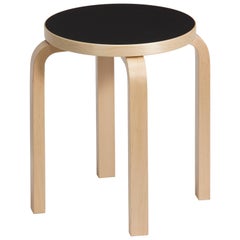 Authentic Stool E60 in Birch with Black Linoleum Seat by Alvar Aalto & Artek