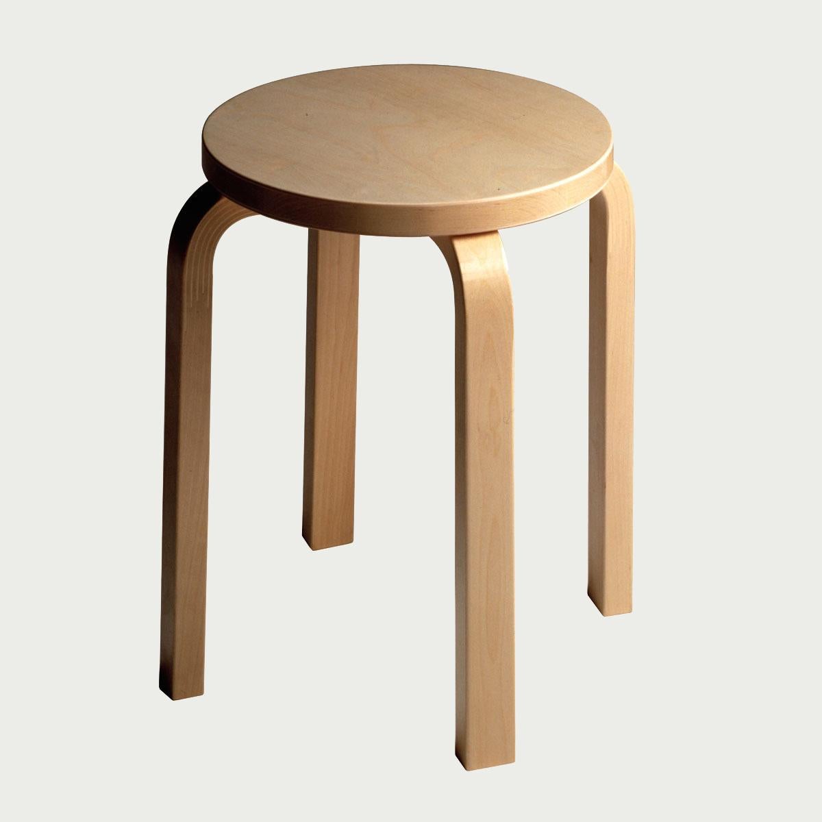 Finnish Authentic Stool E60 in Lacquered Birch with Laminate Seat by Alvar Aalto & Artek