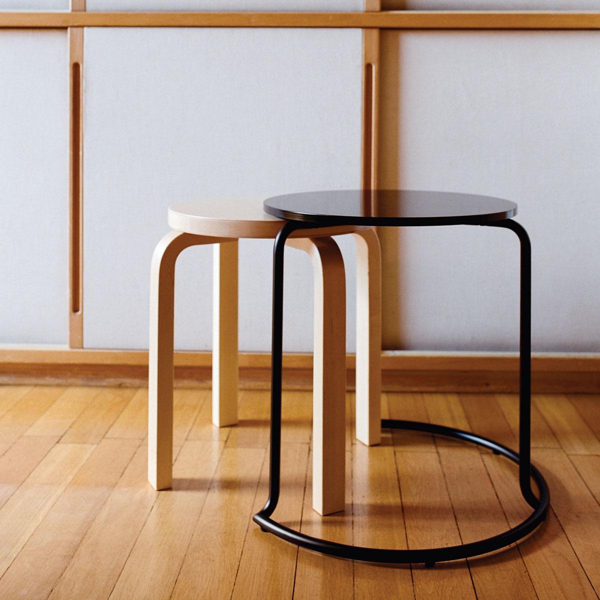 Authentic Stool E60 in Lacquered Birch with Linoleum Seat by Alvar Aalto & Artek In New Condition In Glendale, CA