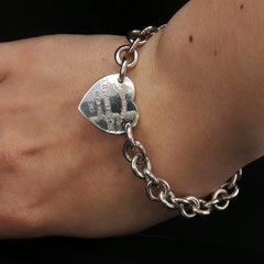 Authentic T & Co. Return To Tiffany Heart Tag Link Bracelet 925 Silver 7.5''