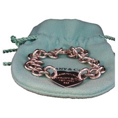 Authentic T & Co. Return To Tiffany Heart Tag Link Bracelet 925 Silver 7.5''