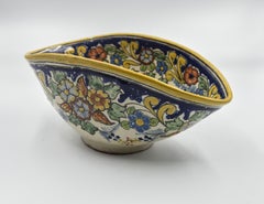 Autentica ciotola decorativa di Talavera Piatto d'arte popolare messicano in ceramica blu-gialla