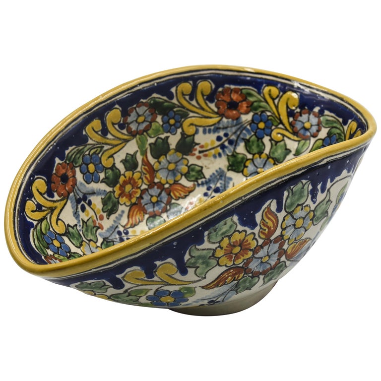 Authentic Talavera Decorative Bowl Folk Art Dish Mexican Ceramic Blue Yellow For Sale At 1stdibs