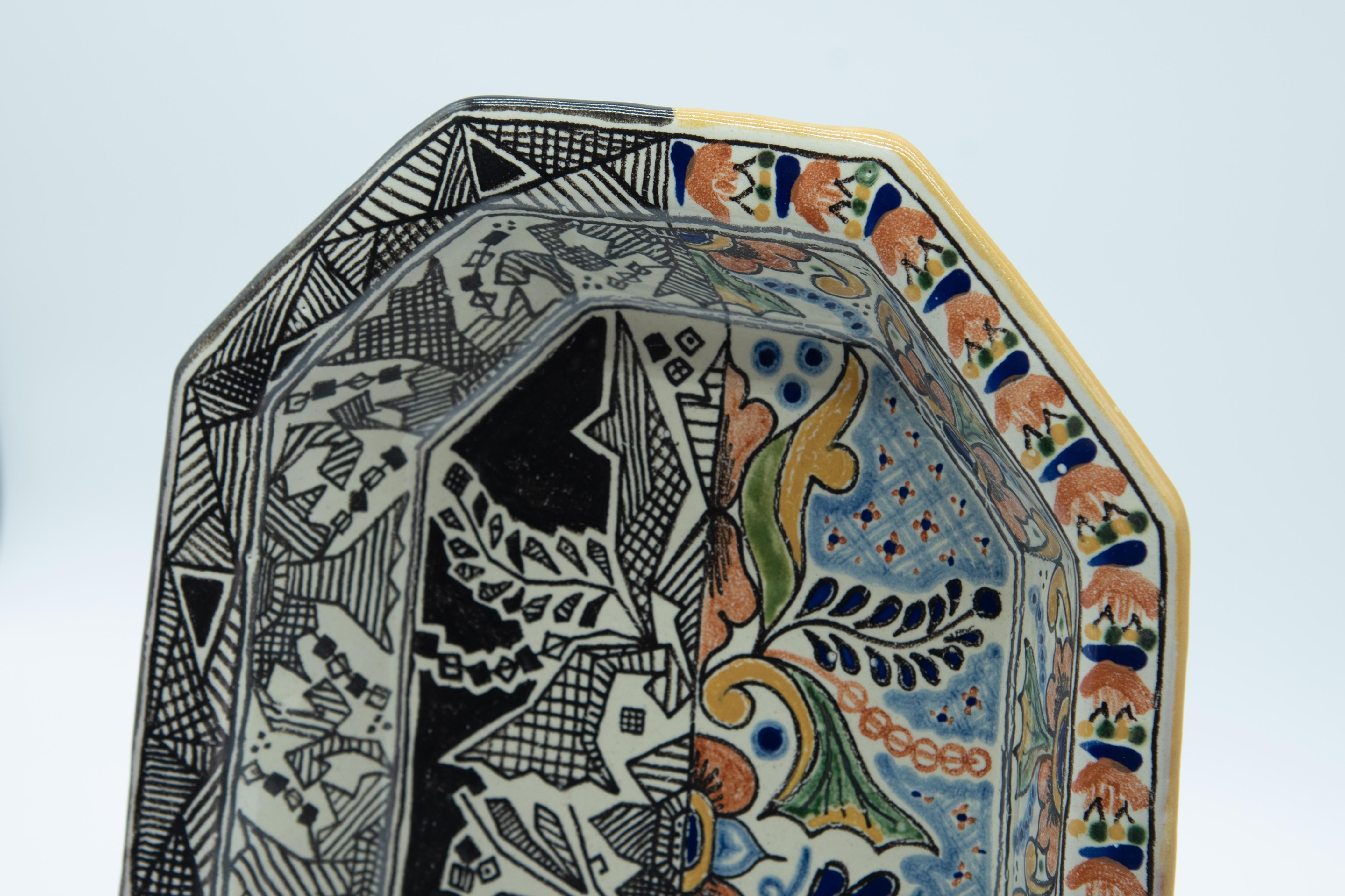 Spanish Colonial Authentic Talavera Decorative Bowl Folk Art Vessel Mexican Ceramic Blue White