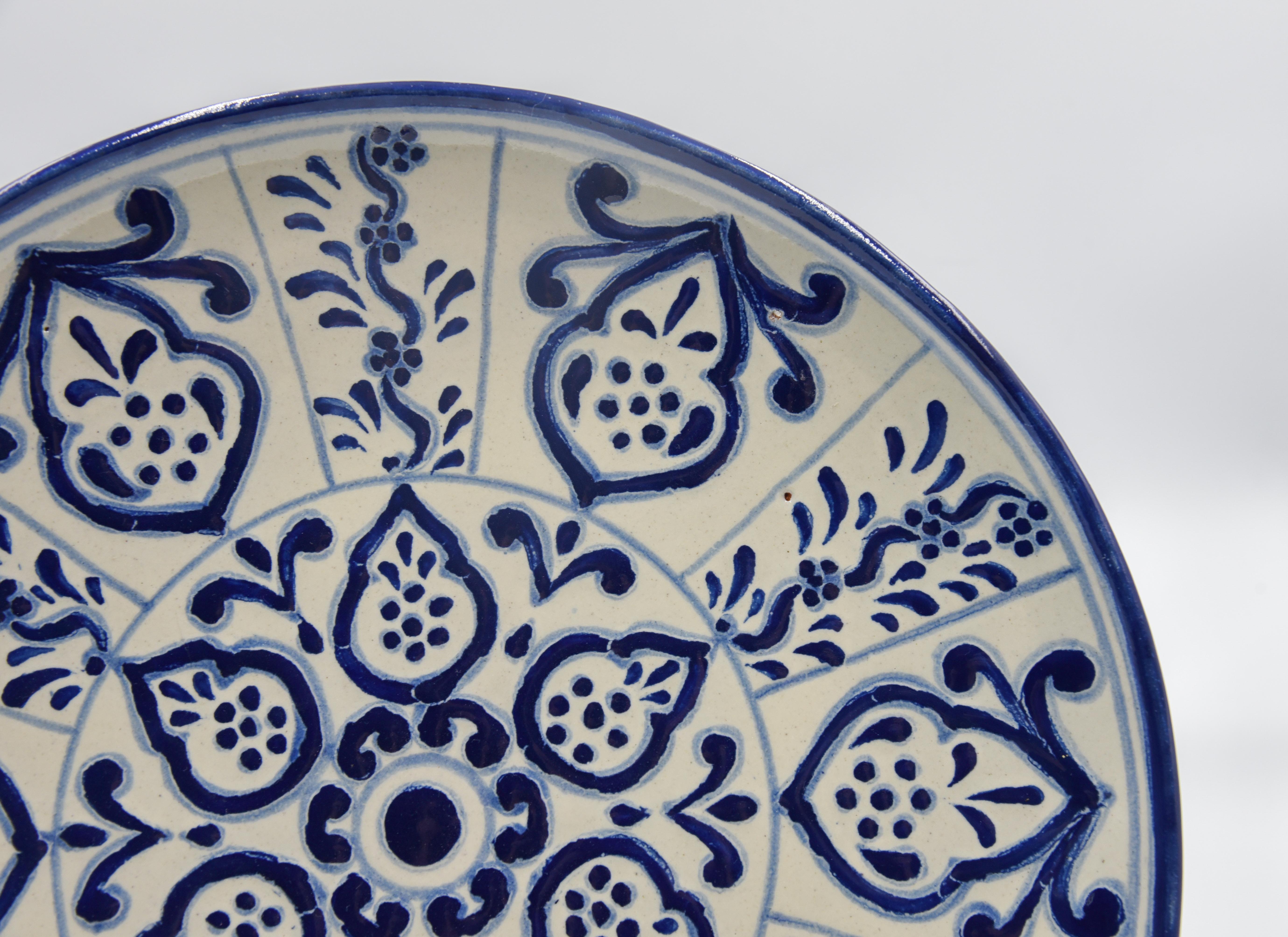 Spanish Colonial Authentic Talavera Decorative Plate Folk Art Dish Mexican Ceramic Blue White