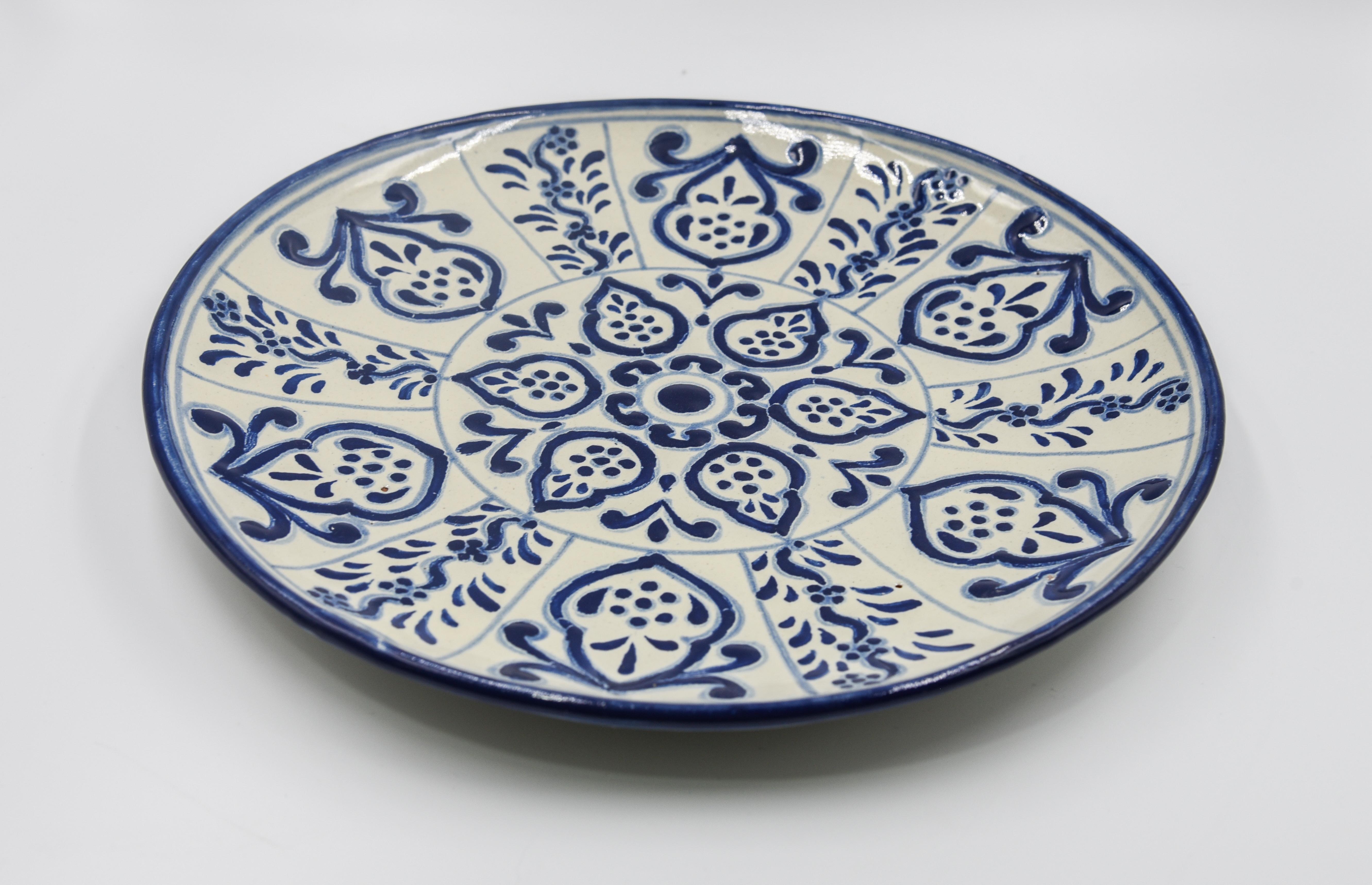 Authentische Talavera dekorative Platte Volkskunst Gericht mexikanischen Keramik blau weiß (Handgefertigt)