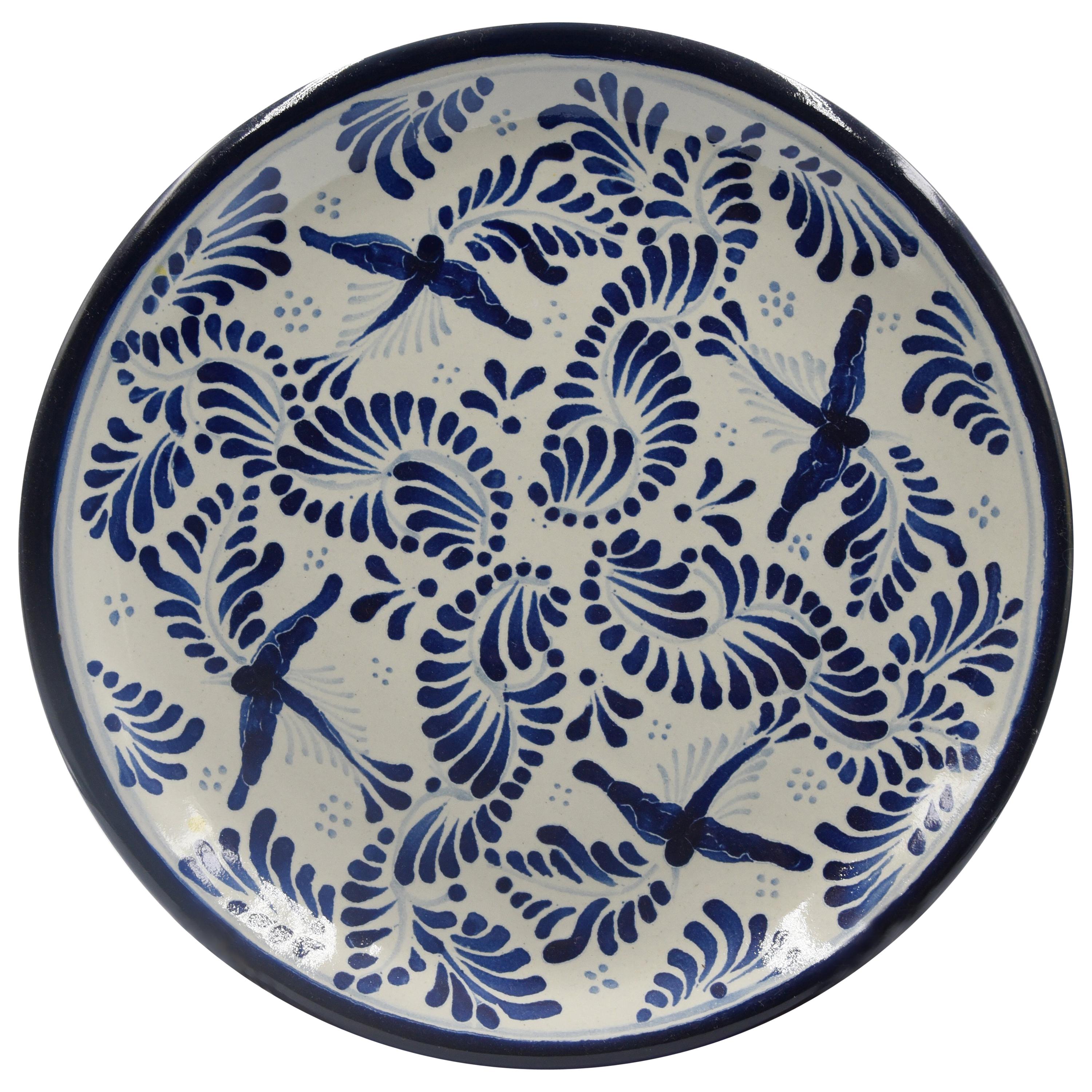 Authentic Talavera Decorative Plate Folk Art Dish Mexican Ceramic Blue White