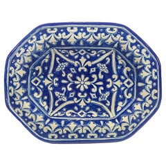 Authentic Talavera Decorative Plate Folk Art Vessel Mexican Ceramic Blue White