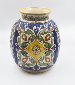 Authentic Talavera Decorative Vase Folk Art Vessel Mexican Ceramic Blue White