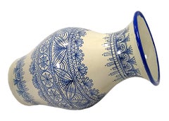 Autentico vaso decorativo Talavera Vaso d'arte popolare in ceramica messicana blu e bianca