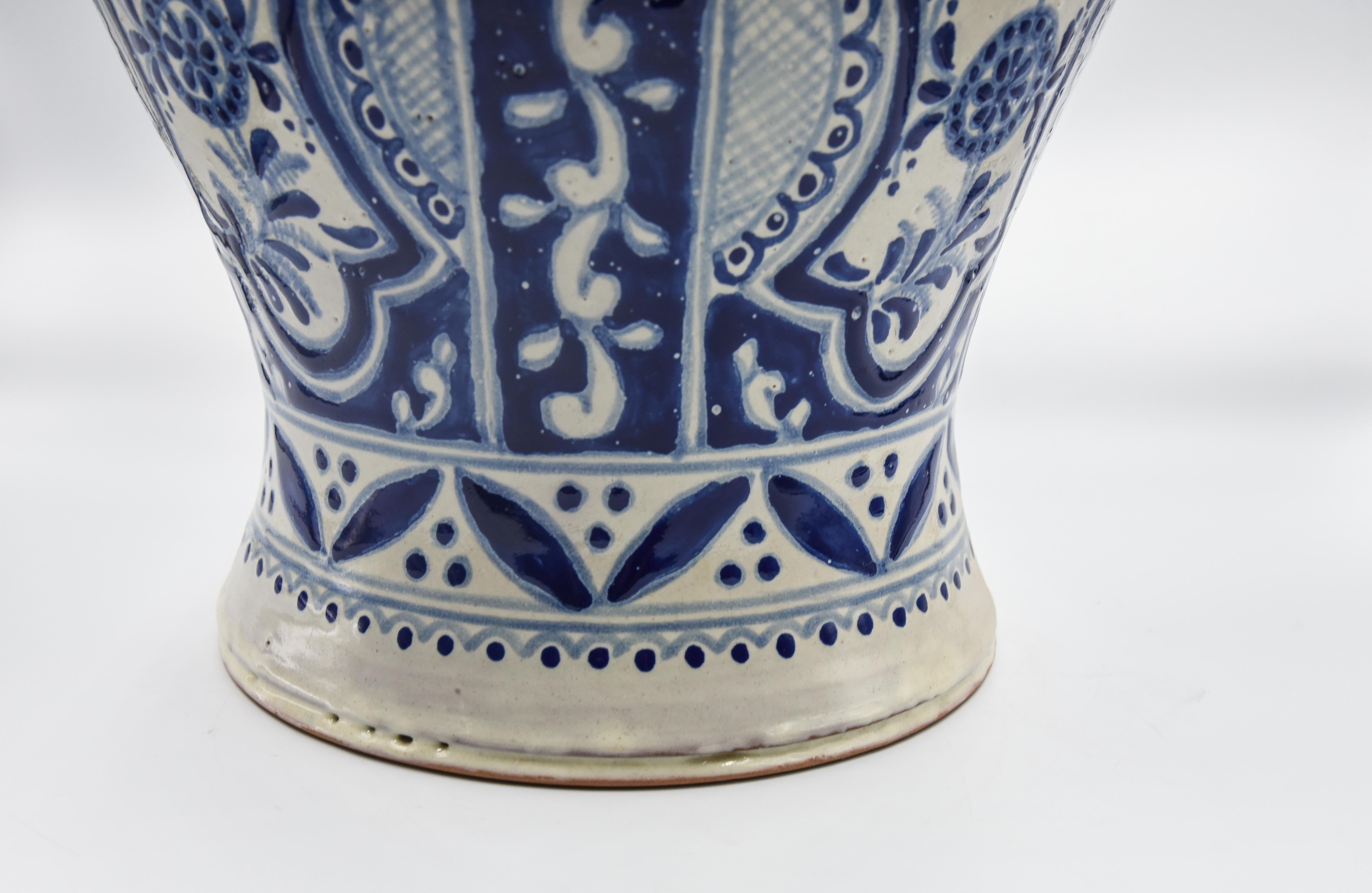Hand-Crafted Authentic Talavera Decorative Vase Folk Art Vessel Mexican Ceramic Blue White