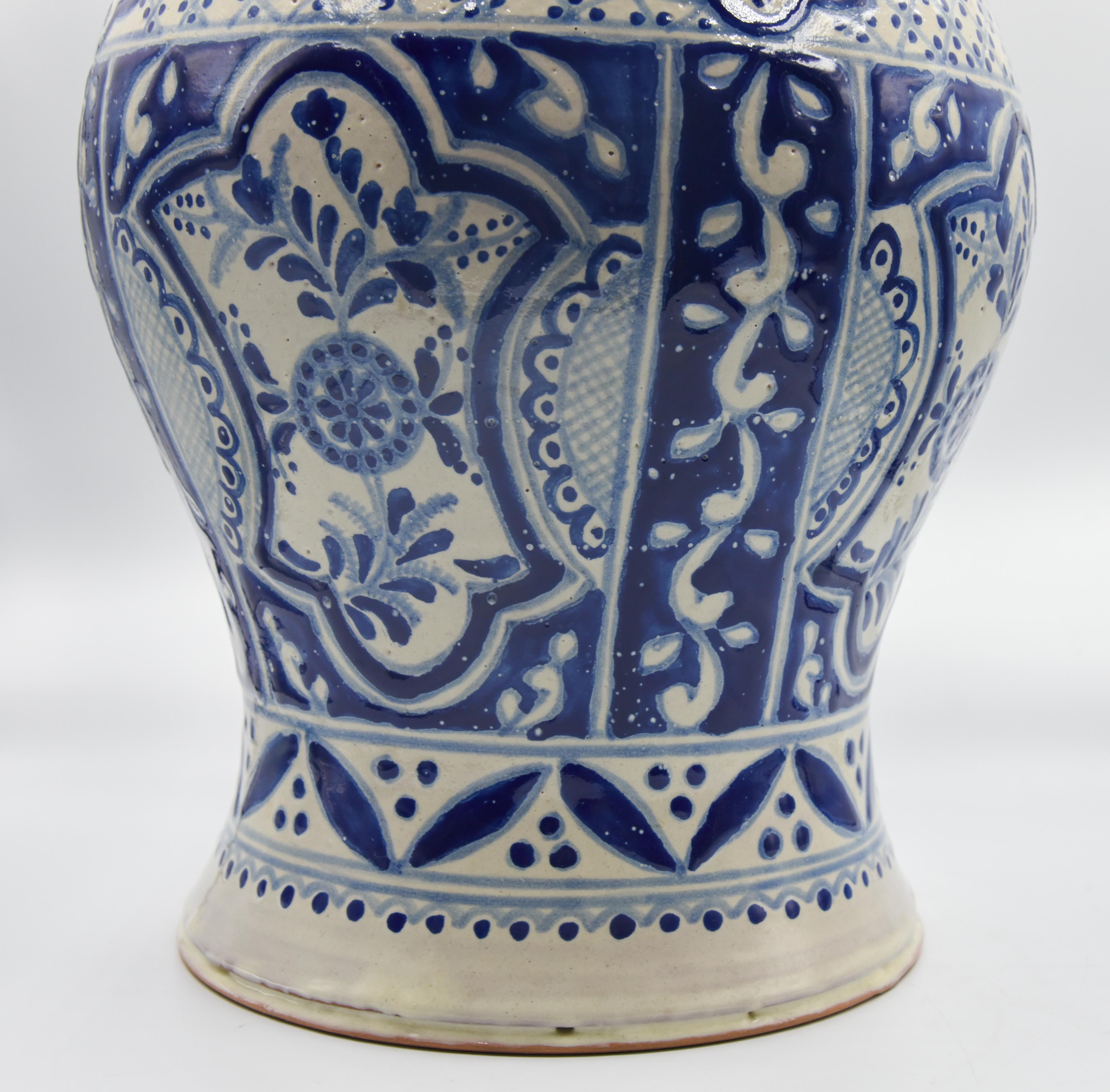 Contemporary Authentic Talavera Decorative Vase Folk Art Vessel Mexican Ceramic Blue White
