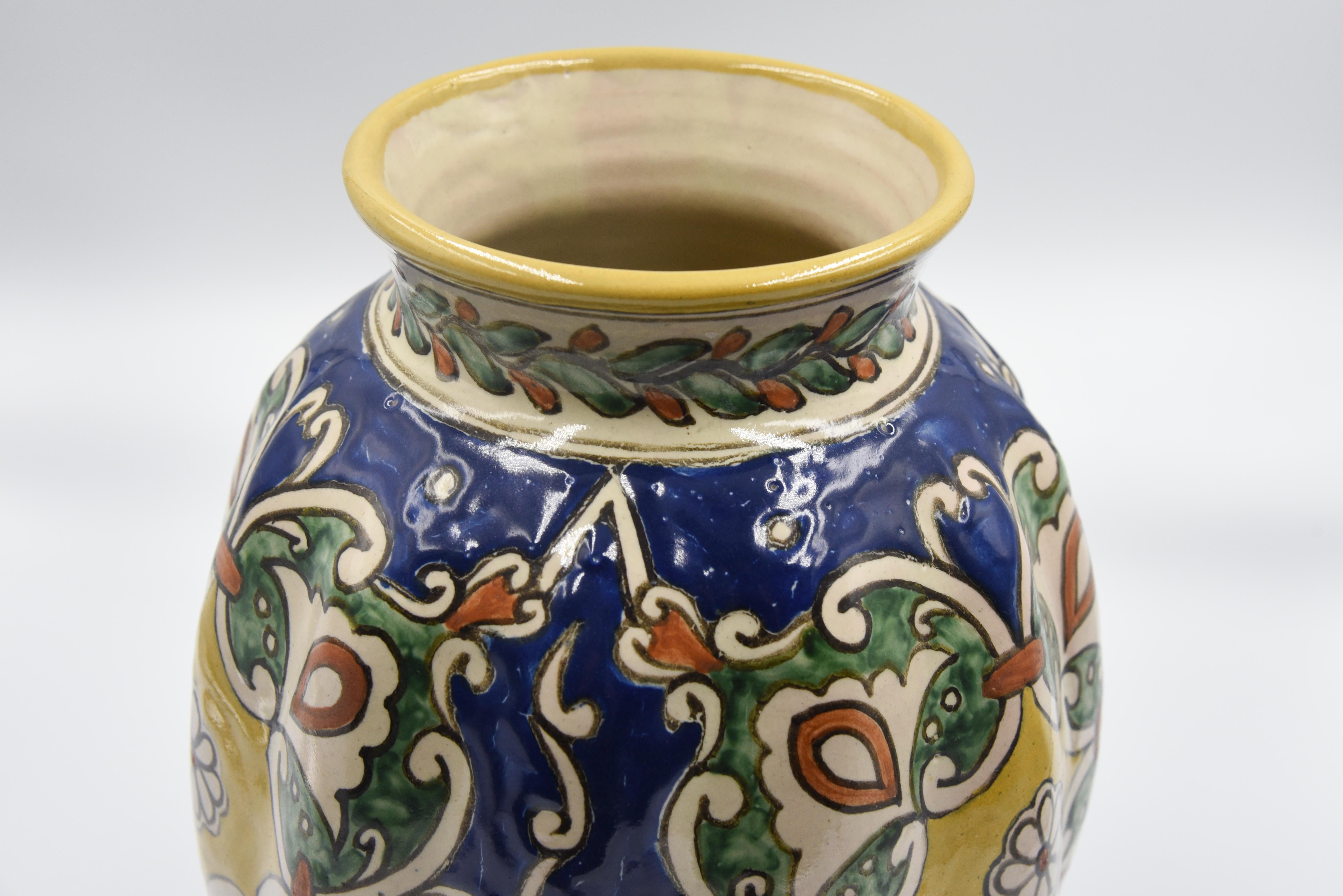 Spanish Colonial Authentic Talavera Decorative Vase Folk Art Vessel Mexican Ceramic Blue White