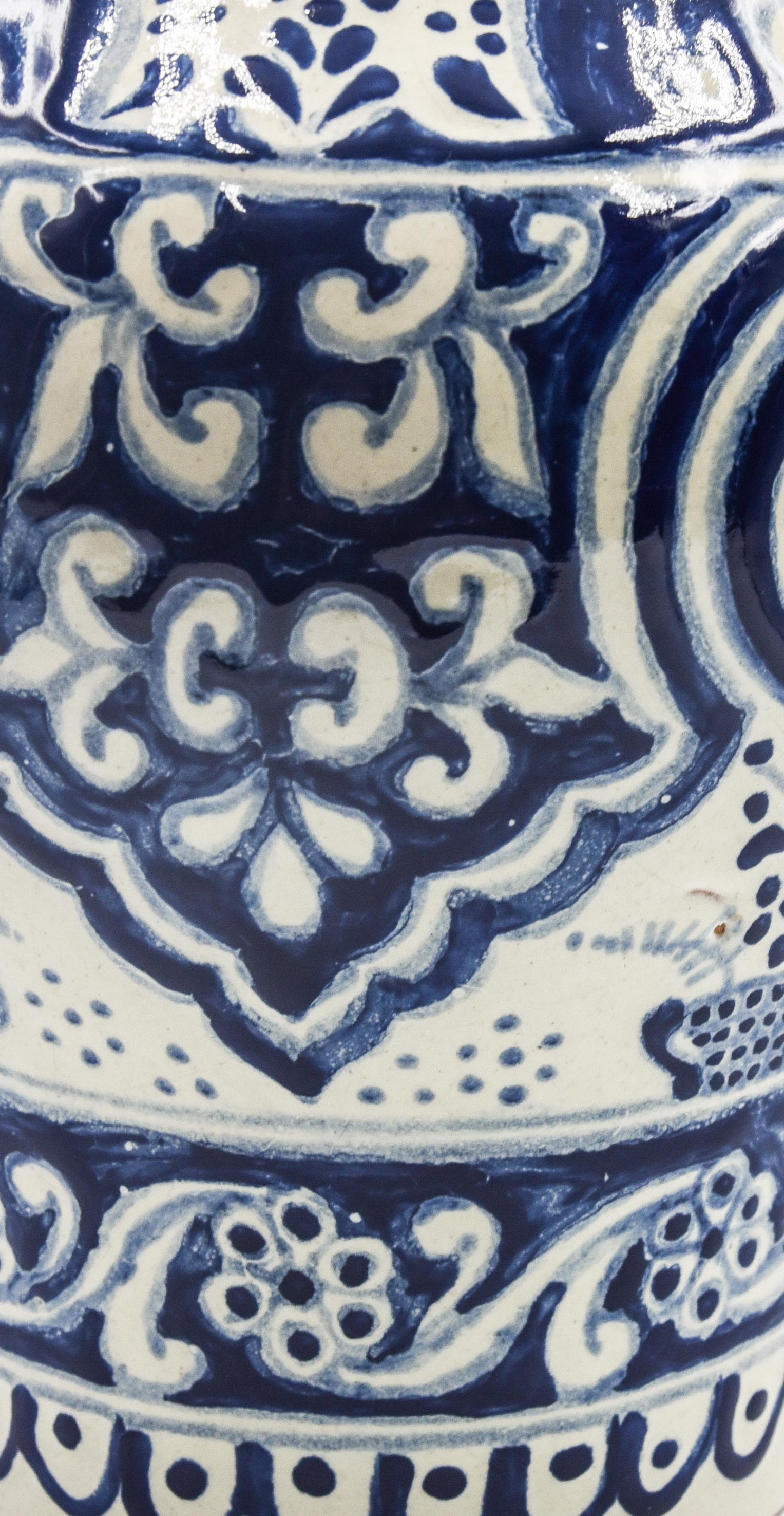 Clay Authentic Talavera Decorative Vase Folk Art Vessel Mexican Ceramic Blue White