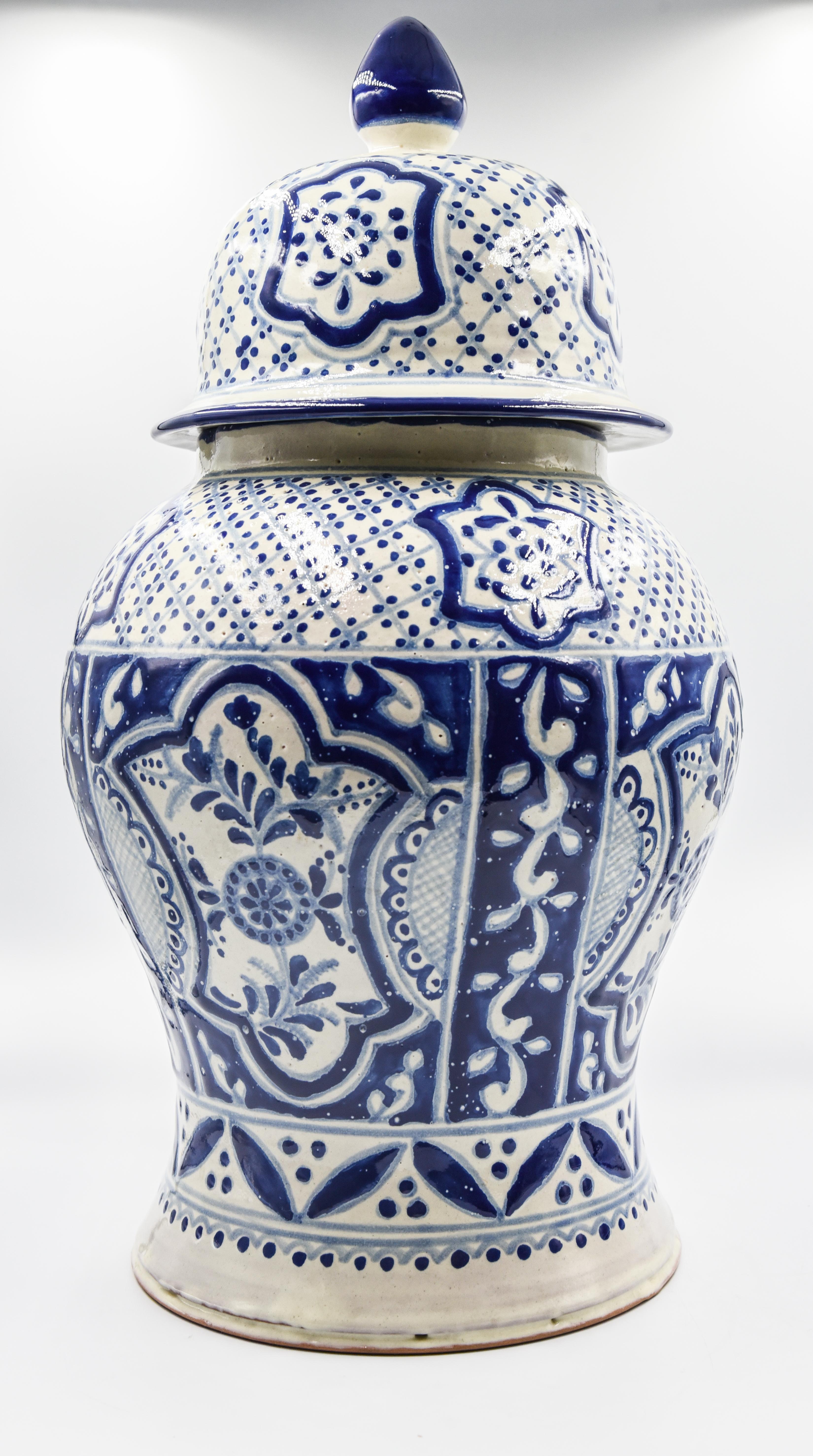 Authentic Talavera Decorative Vase Folk Art Vessel Mexican Ceramic Blue White 1