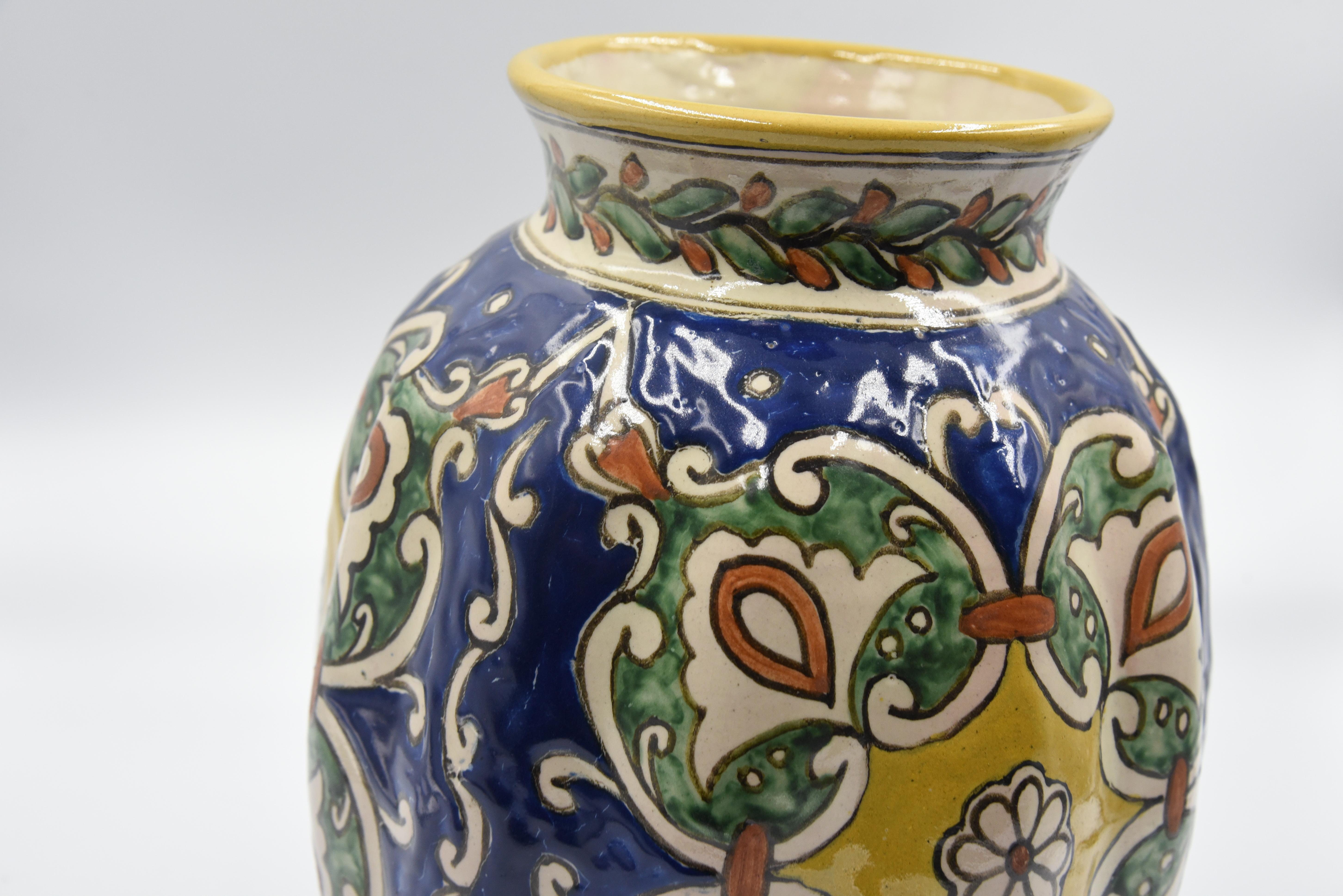 Hand-Crafted Authentic Talavera Decorative Vase Folk Art Vessel Mexican Ceramic Blue White
