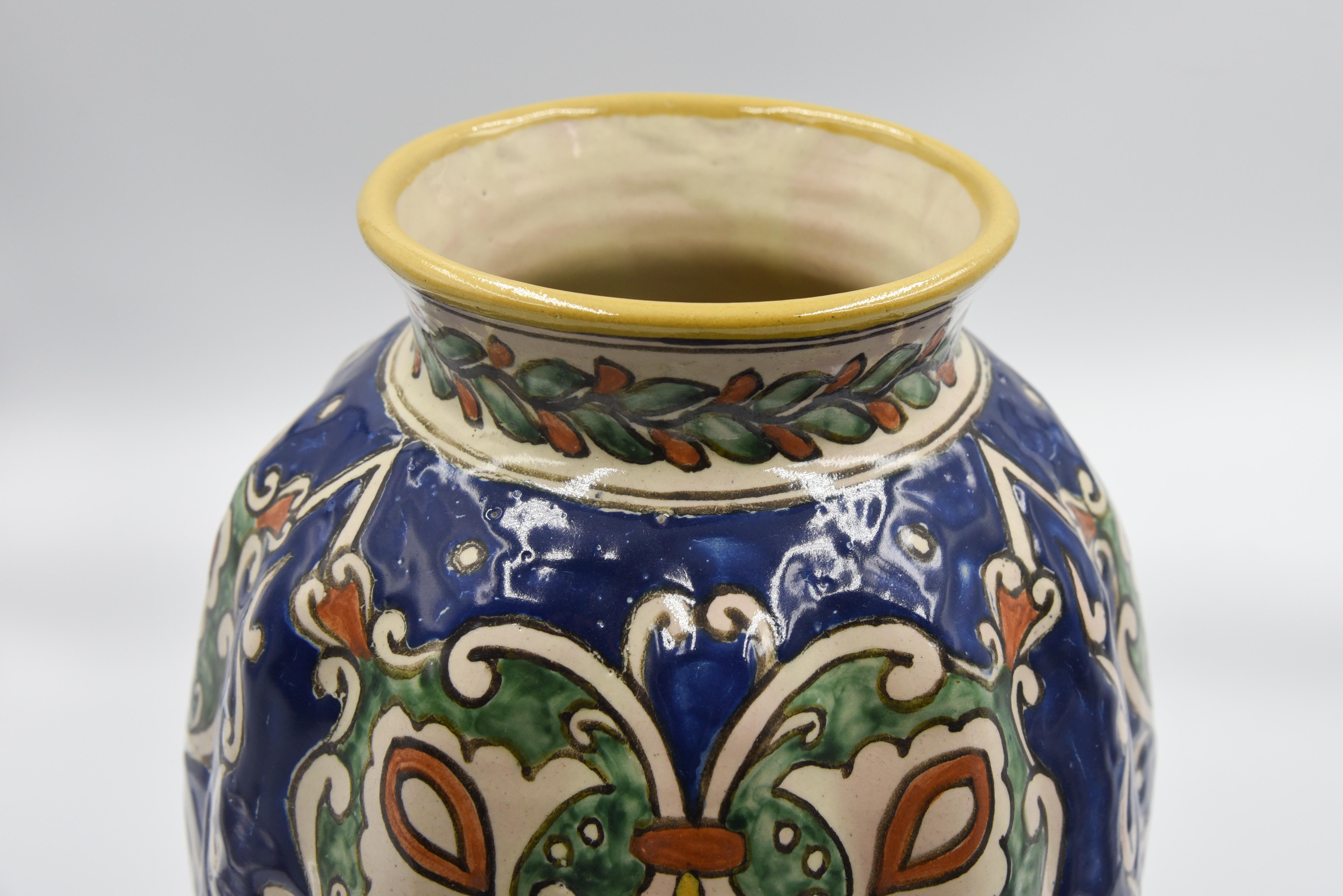 Contemporary Authentic Talavera Decorative Vase Folk Art Vessel Mexican Ceramic Blue White