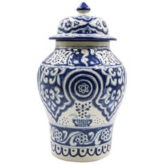 Authentic Talavera Decorative Vase Folk Art Vessel Mexican Ceramic Blue White