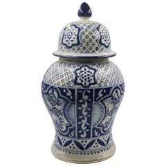 Authentic Talavera Decorative Vase Folk Art Vessel Mexican Ceramic Blue White