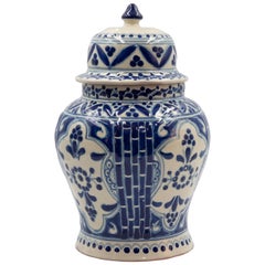 Authentic Talavera Decorative Vase Folk Art Vessel Mexican Ceramic Blue White