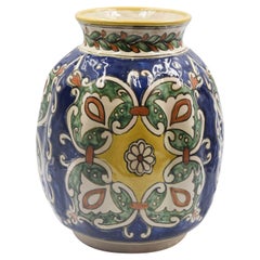 Authentic Talavera Decorative Vase Folk Art Vessel Mexican Ceramic Blue White