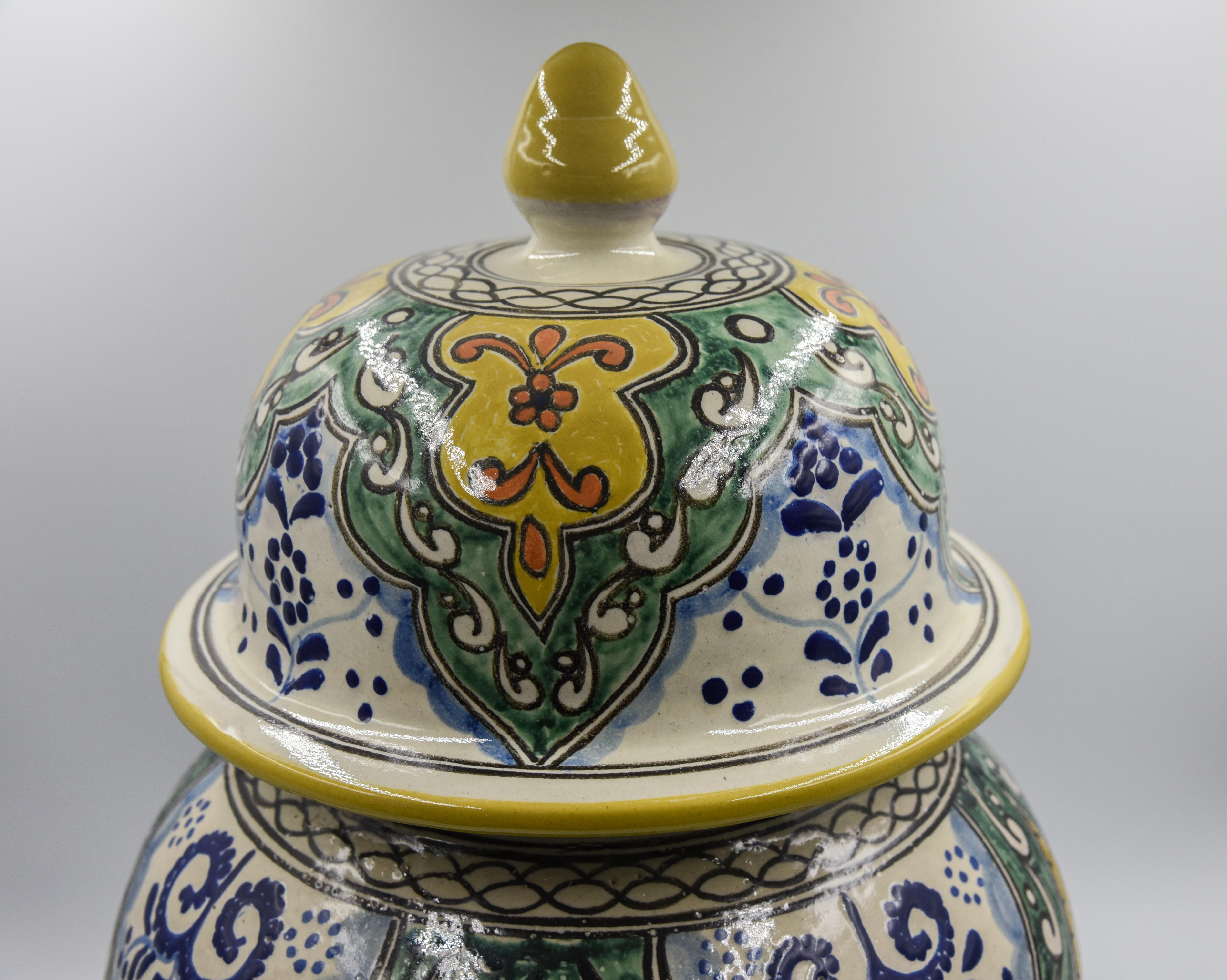 Hand-Crafted Authentic Talavera Decorative Vase Folk Art Vessel Mexican Ceramic Blue Yellow