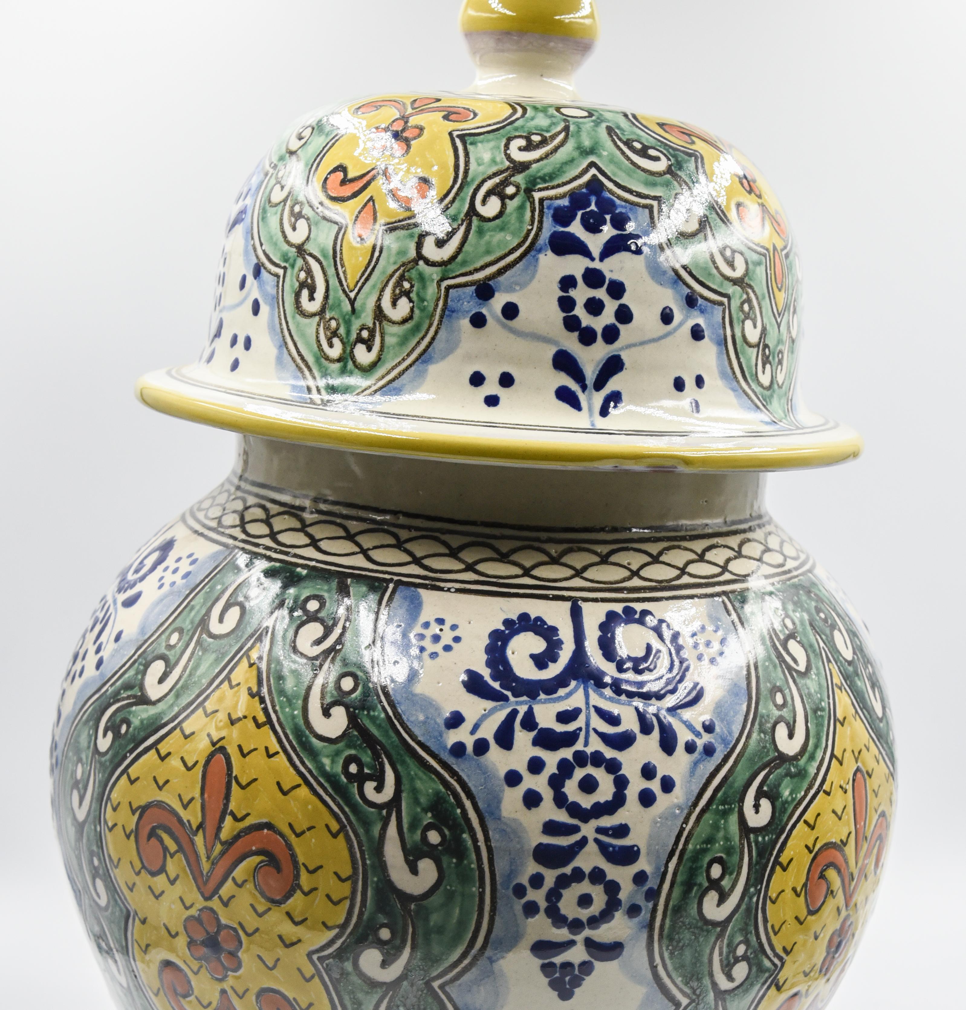 Authentic Talavera Decorative Vase Folk Art Vessel Mexican Ceramic Blue Yellow 2