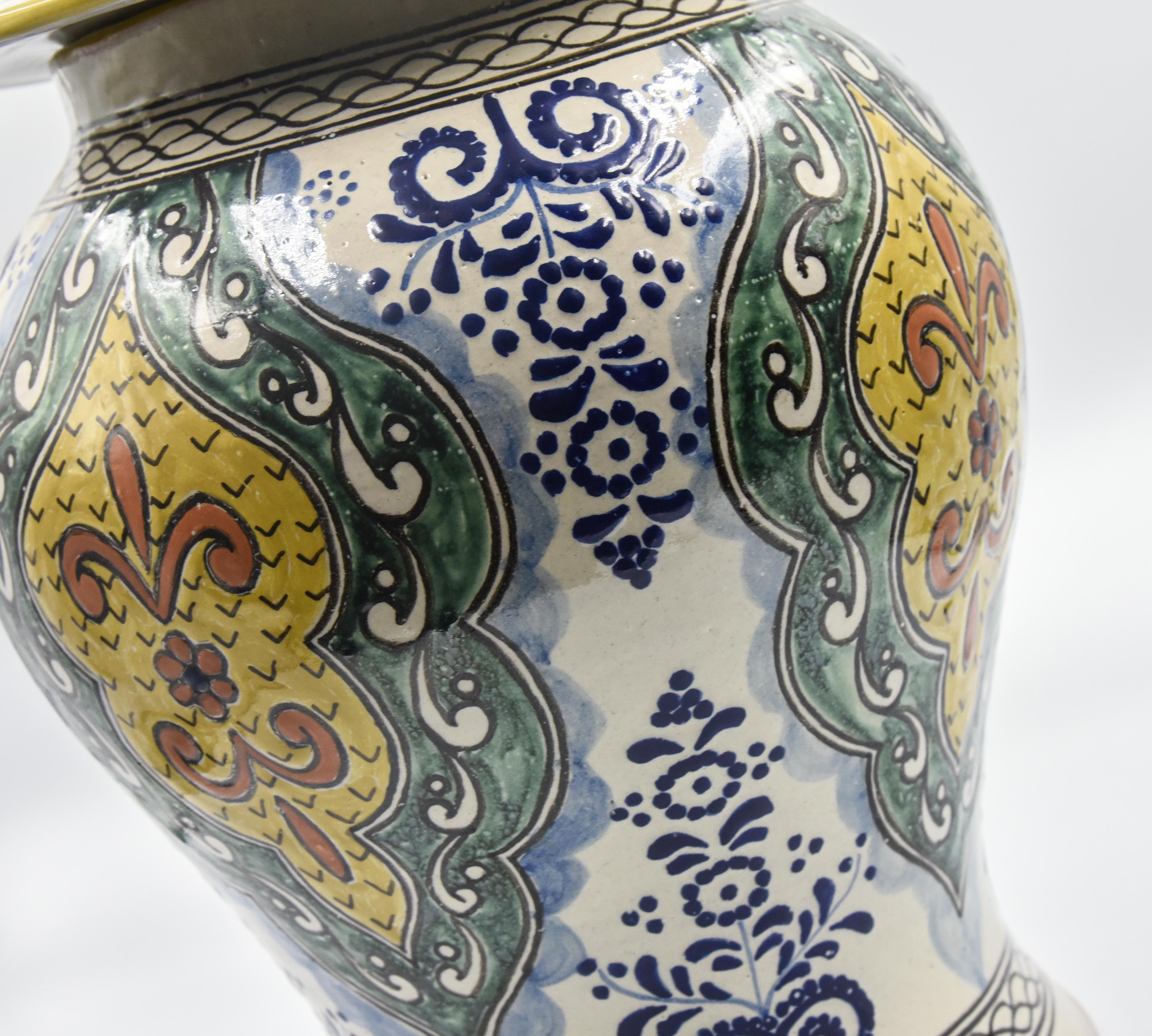 Authentic Talavera Decorative Vase Folk Art Vessel Mexican Ceramic Blue Yellow 3