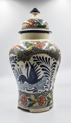 Authentic Talavera Decorative Vase Folk Art Vessel Mexican Ceramic Puebla Blue