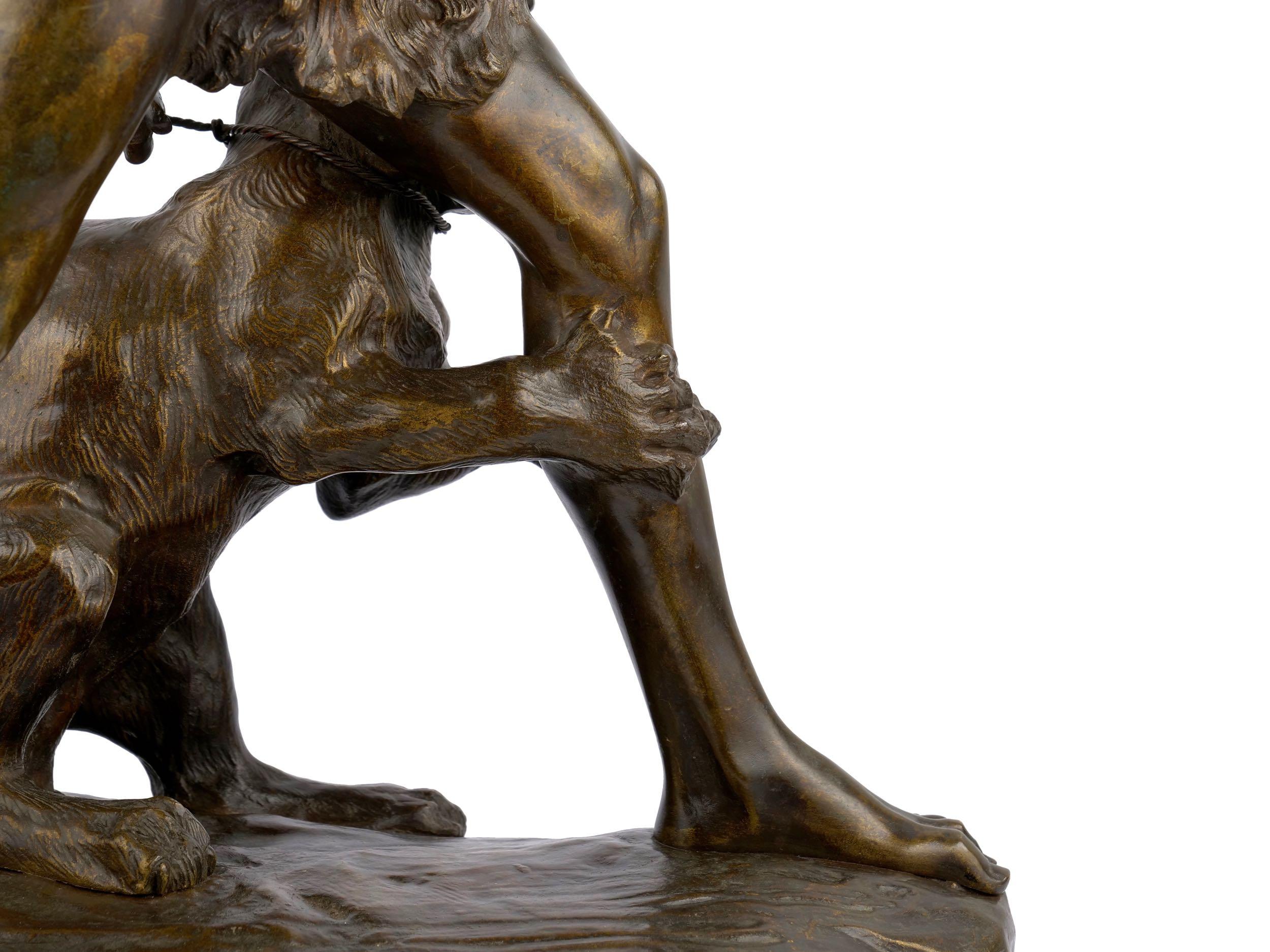 Authentique sculpture française en bronze de Thomas Cartier représentant un guerrier indien et un lynx 8