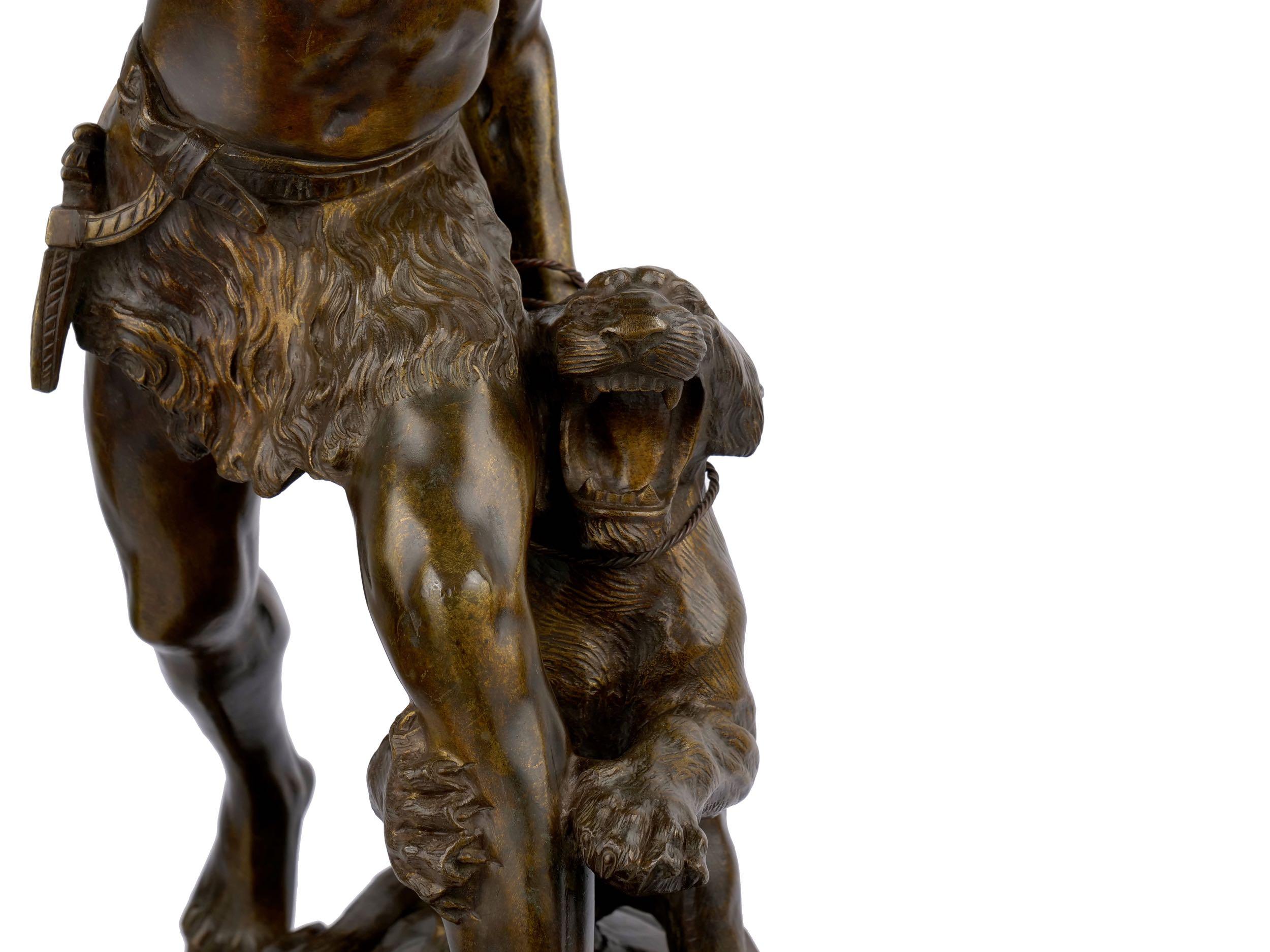 Authentique sculpture française en bronze de Thomas Cartier représentant un guerrier indien et un lynx 2