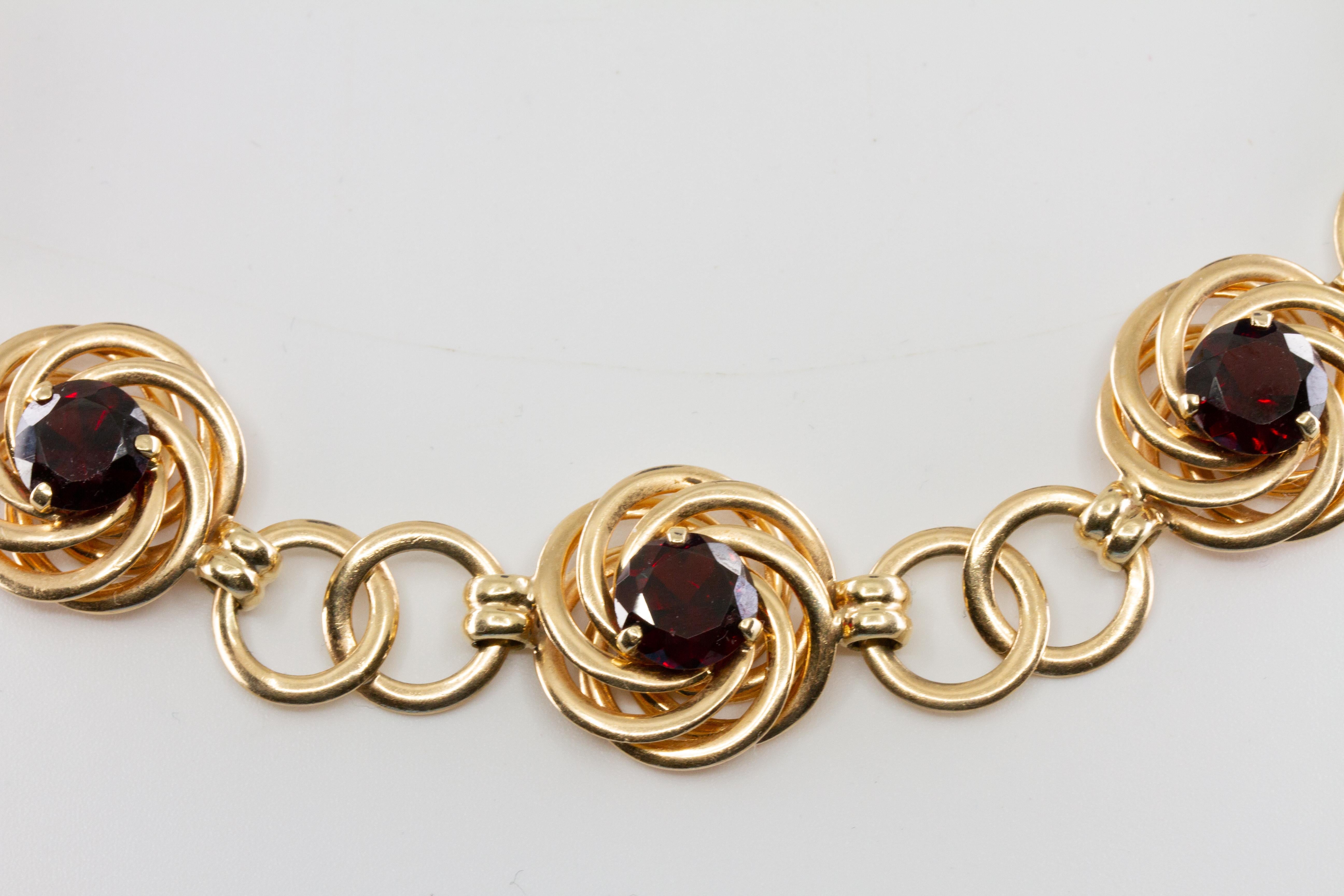 Round Cut Authentic Tiffany and Co. 14kt Gold and Garnet Necklace, Circa 1960