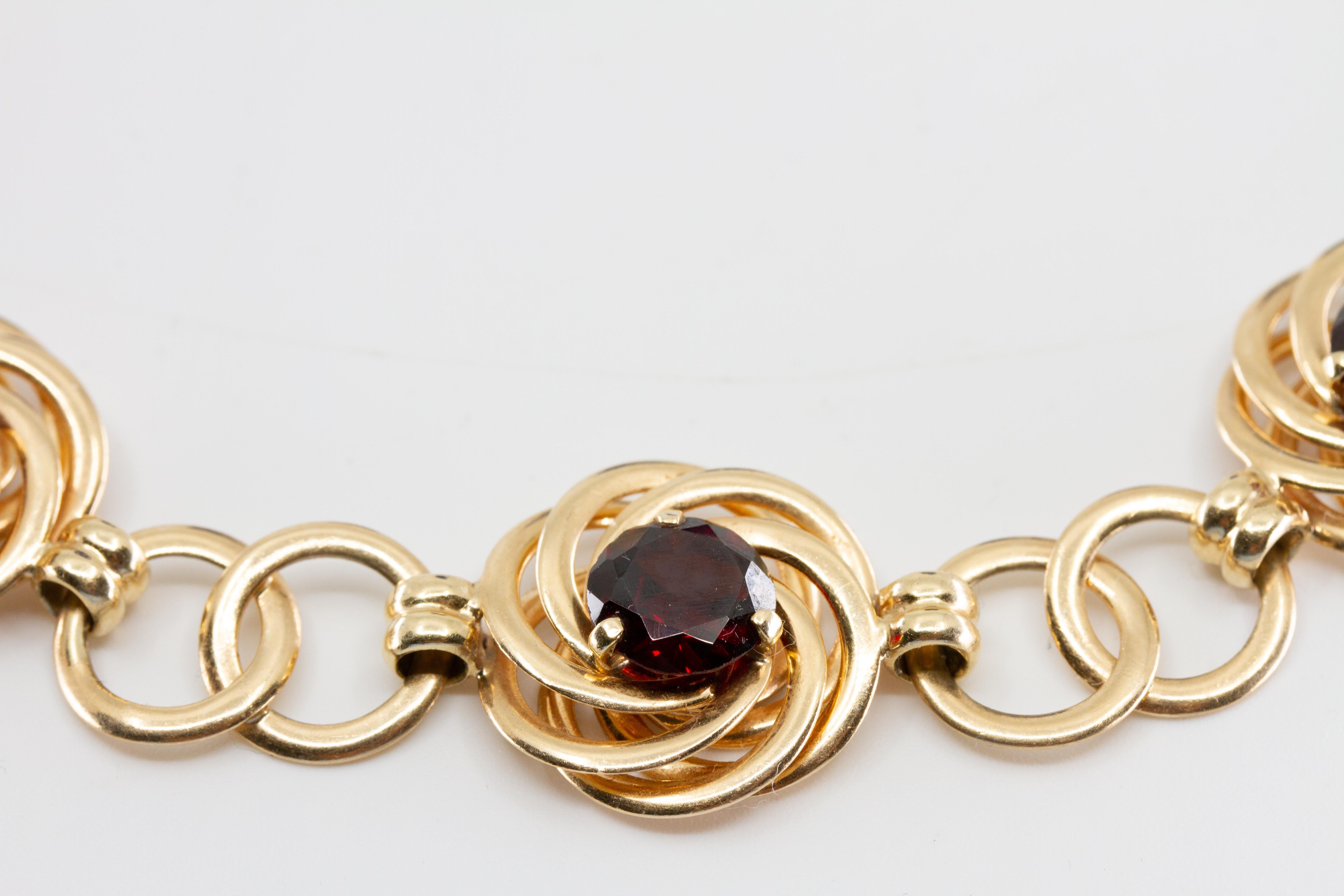 Women's or Men's Authentic Tiffany and Co. 14kt Gold and Garnet Necklace, Circa 1960