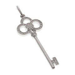 Authentic Tiffany & Co. 18 Karat White Gold Diamond Crown Key Pendant