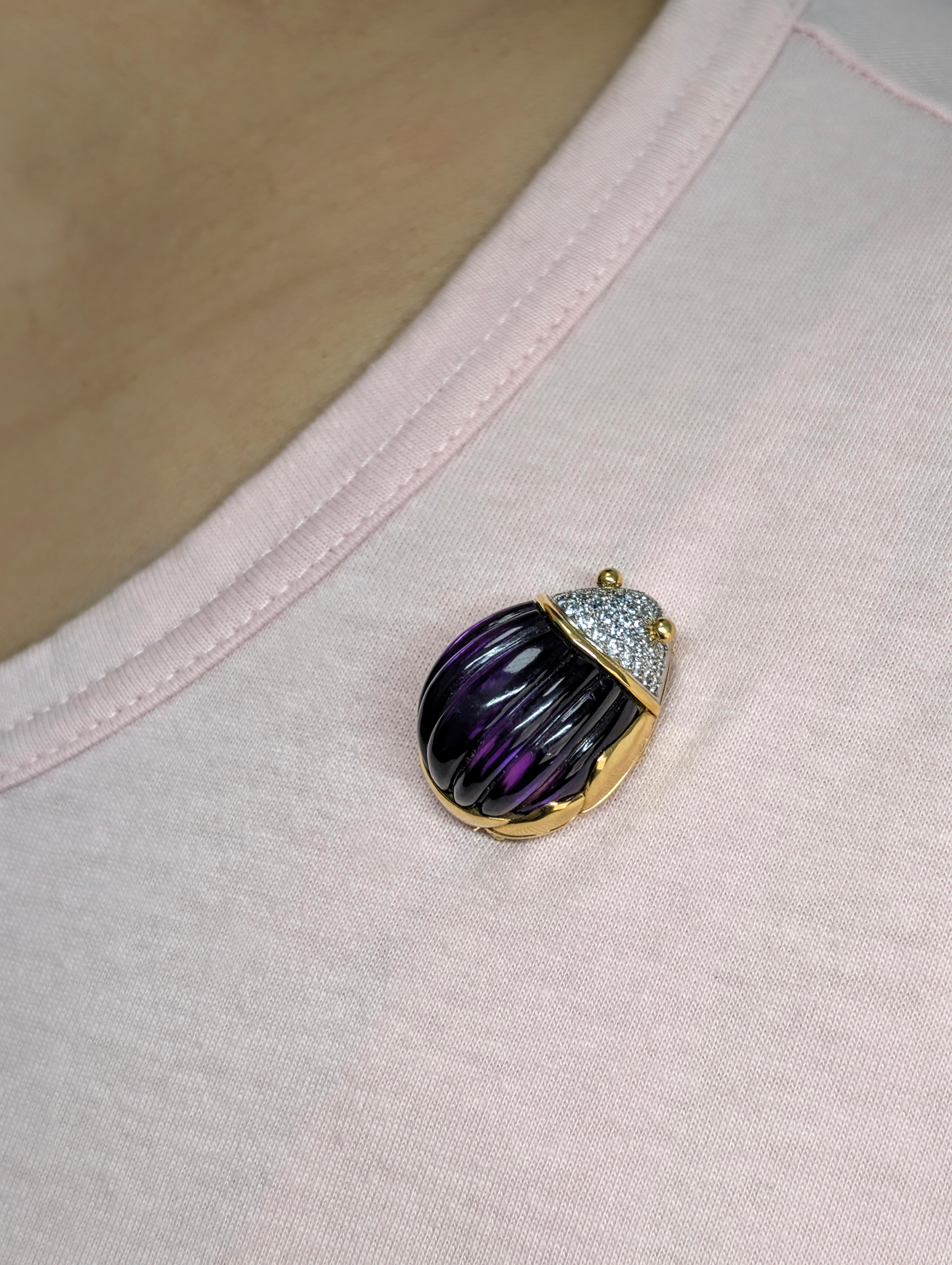 Authentic TIFFANY & CO 18K Platinum Diamond Amethyst Scarab Brooch 2