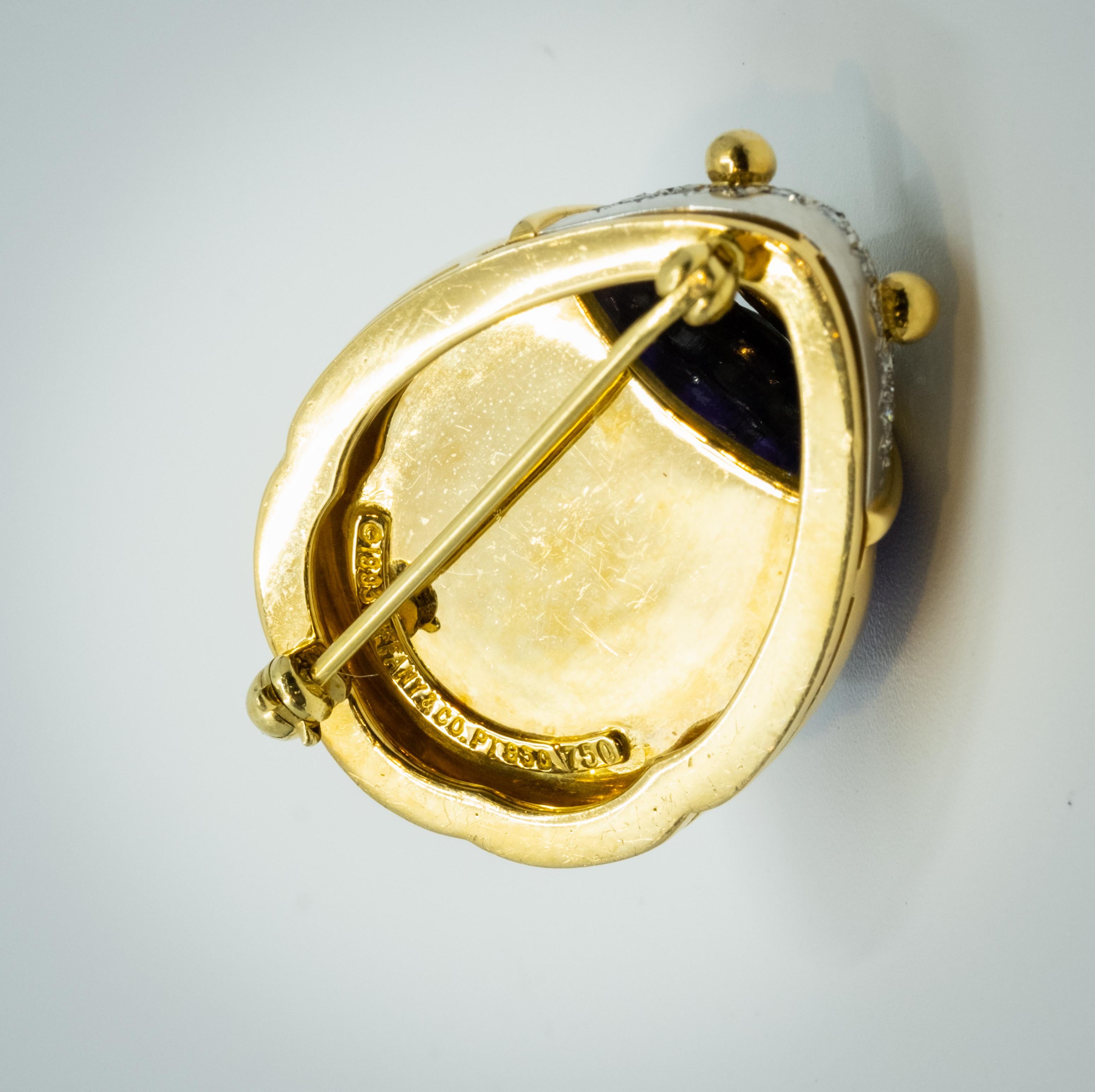 Authentic TIFFANY & CO 18K Platinum Diamond Amethyst Scarab Brooch 3