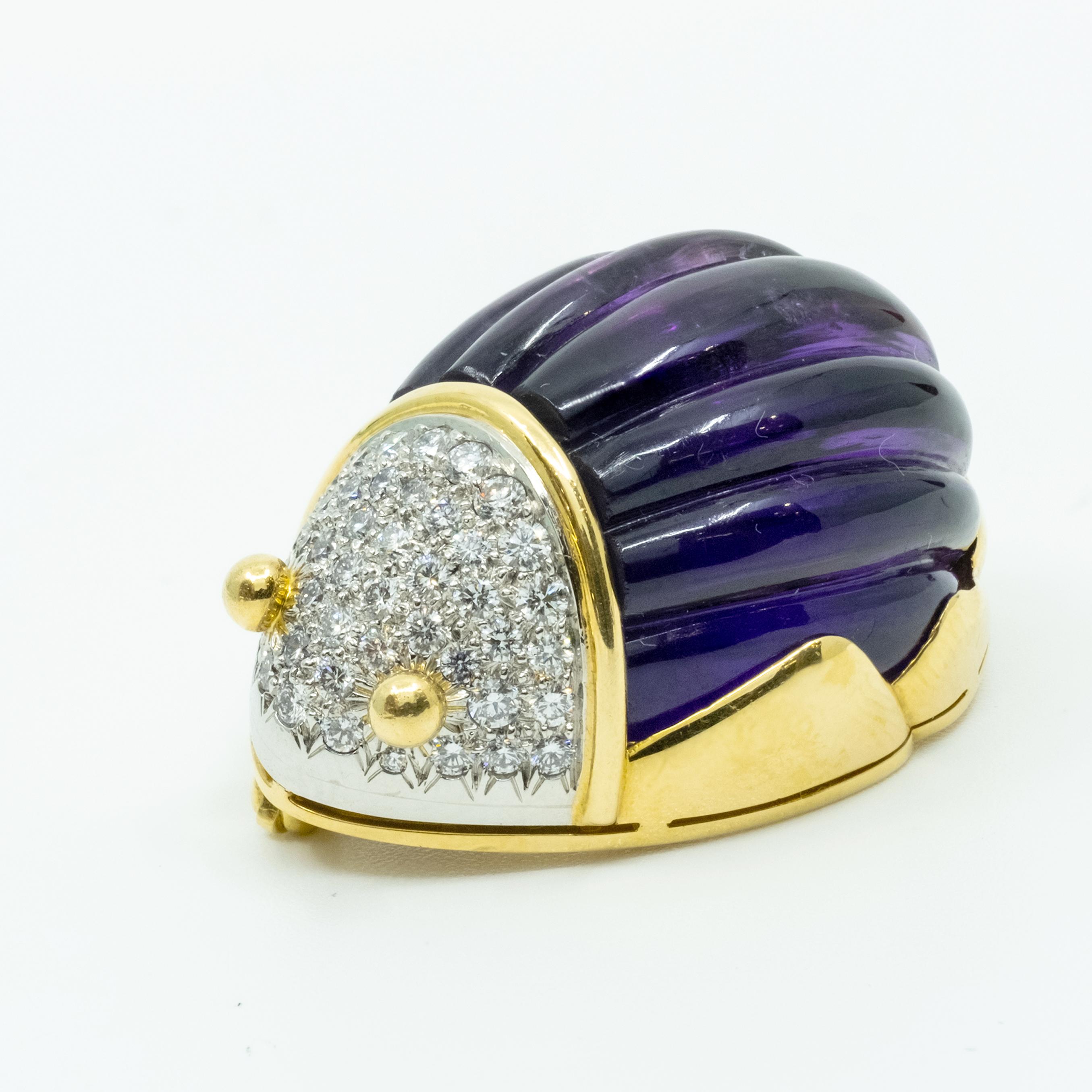 Authentic TIFFANY & CO 18K Platinum Diamond Amethyst Scarab Brooch 4