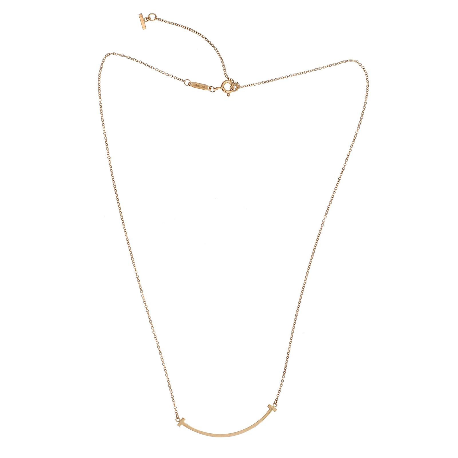 Authentic Tiffany and Co. 18 Karat Rose Gold T Smile Necklace For Sale ...