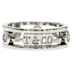 Authentic TIFFANY & CO. 18k White Gold 1837 3 Diamonds Open Band Ring Size 5.5