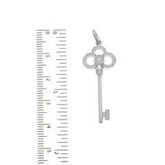 Authentic Tiffany & Co. 18 Karat White Gold Diamond Crown Key Pendant