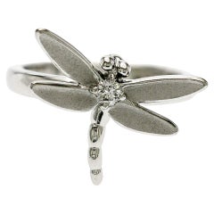 Authentic TIFFANY & CO. 18k White Gold Diamonds Dragonfly Ring Size 6.5