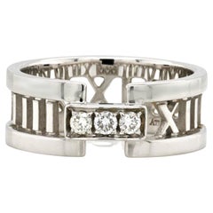 Authentic Tiffany & Co 18K White Gold Open Atlas 3 Diamond Band Ring Size 6