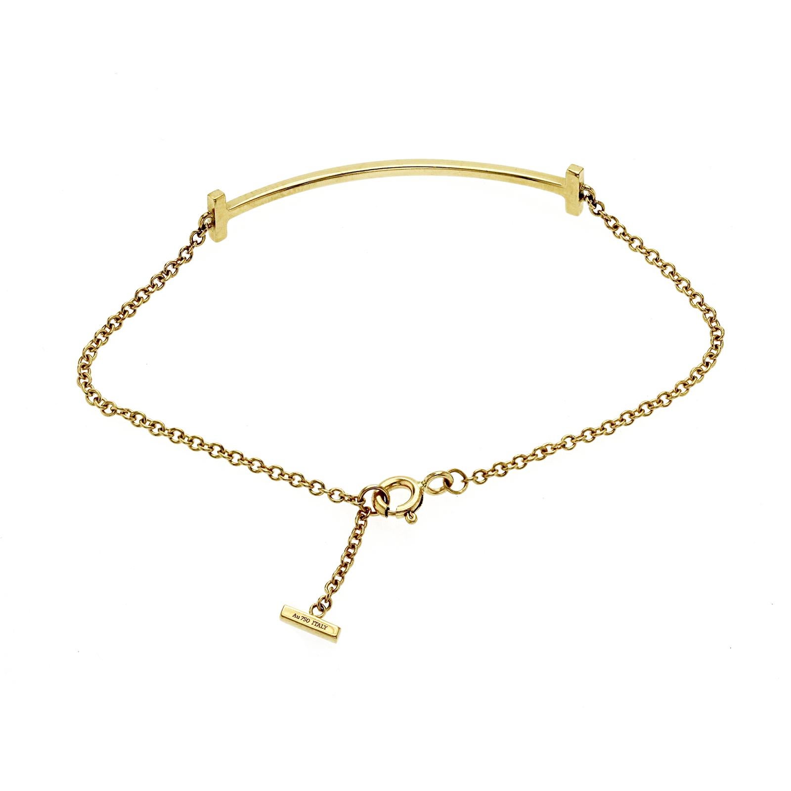 Authentic TIFFANY & Co. 18K White Gold T Smile Bracelet Size 6
