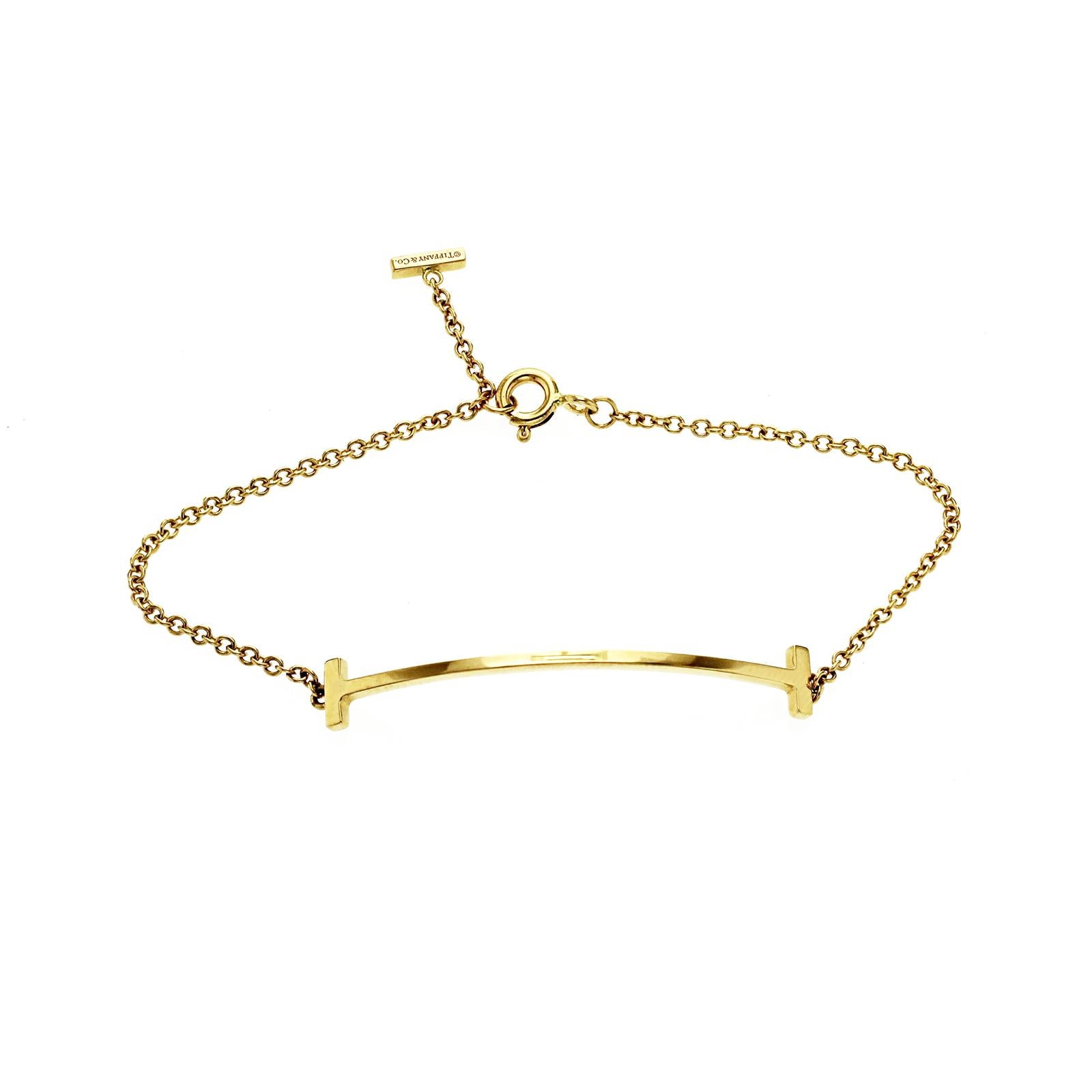 Authentic TIFFANY & Co. 18K White Gold T Smile Bracelet Size 6