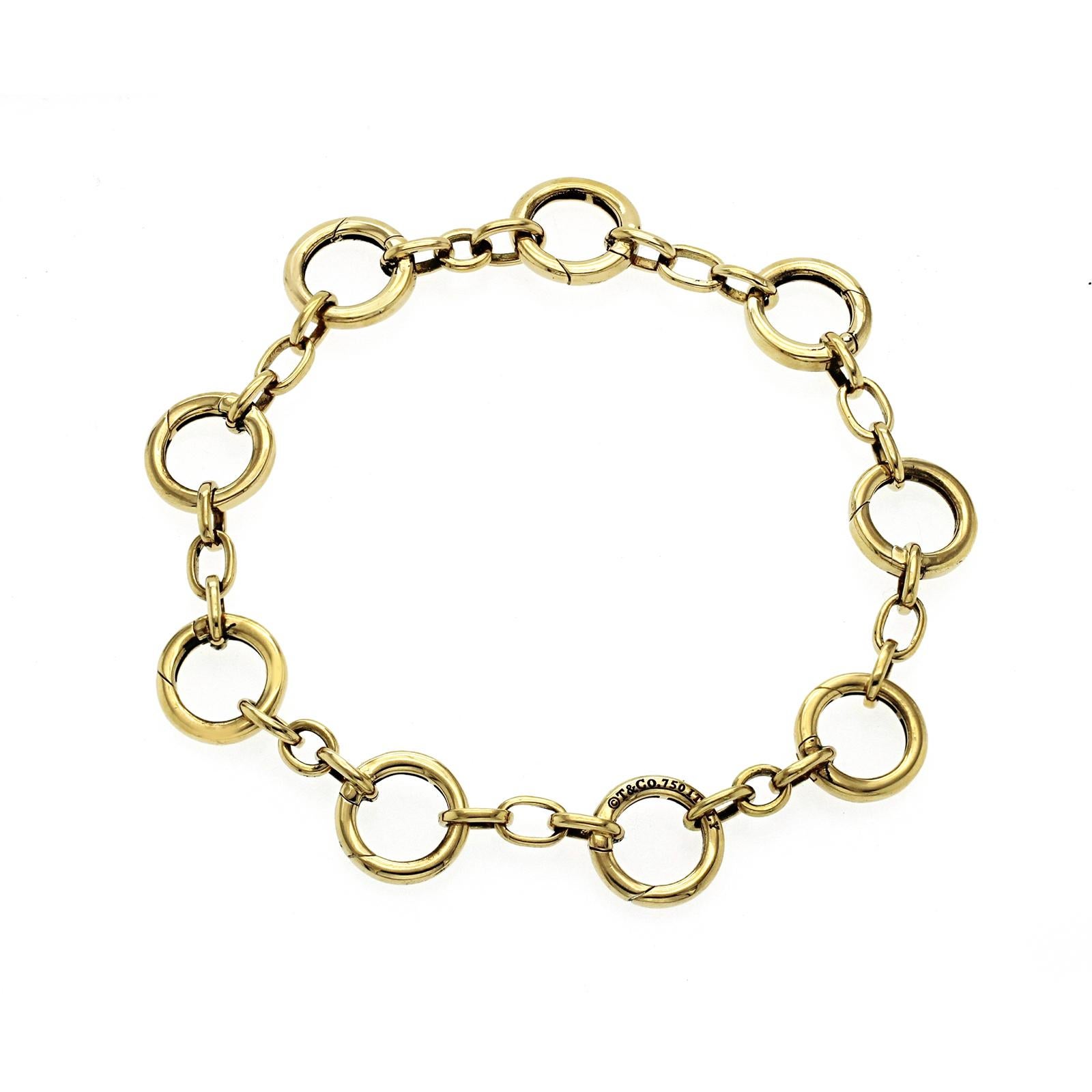 100% Authentic, 100% Customer Satisfaction
Width: 12.9 mm
Total Length: 8.5 Inches (Adjustable Size)
Metal: 18 K Yellow Gold
Hallmarks: Tiffany & Co. 750
Total Weight: 21.8 Grams
Stone Type: None
Condition: Pre-Owned
Estimated Price: $8000
Stock