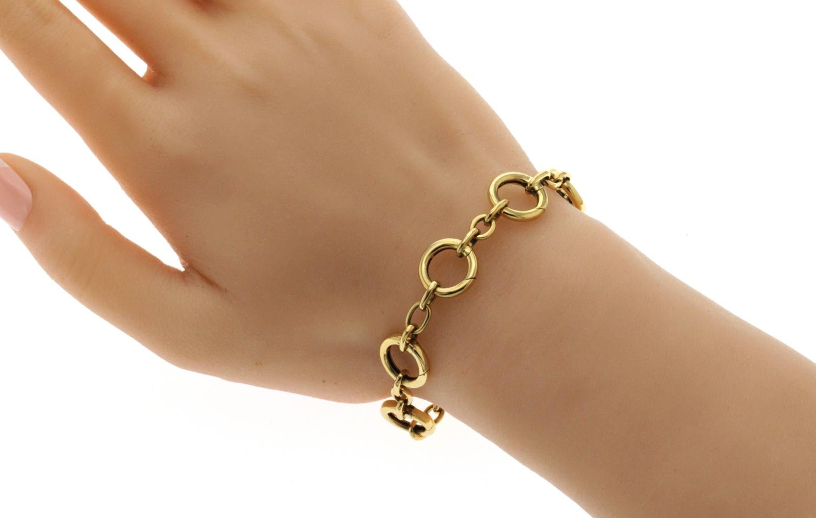 Authentic TIFFANY & CO 18K Yellow Gold Cable Link Charm Beads Bracelet In Excellent Condition In Los Angeles, CA