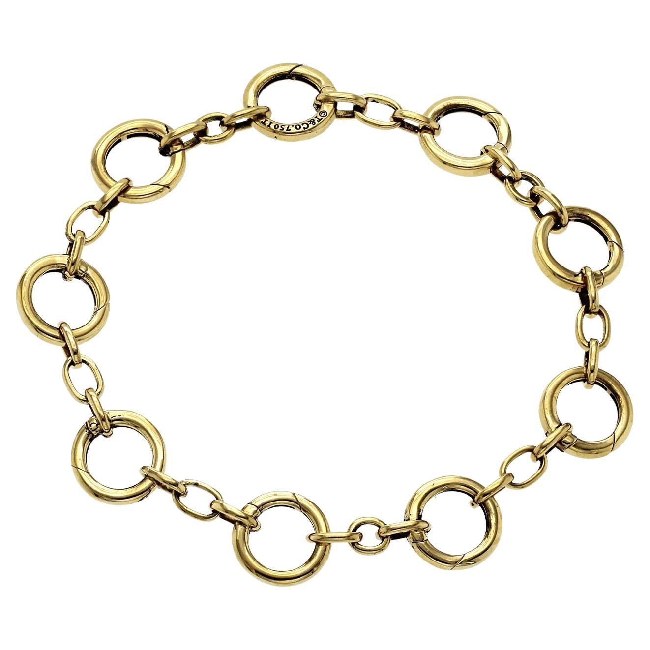 Authentic TIFFANY & CO 18K Yellow Gold Cable Link Charm Beads Bracelet