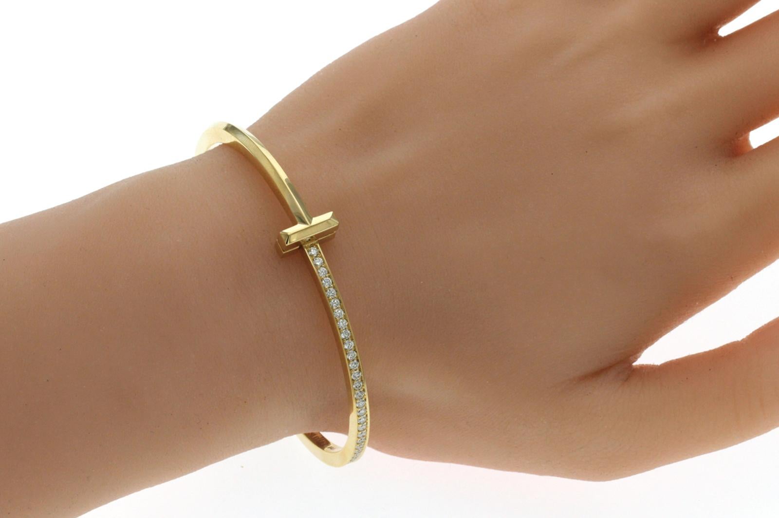Authentischer Tiffany & Co Armreif mit Scharnier, 18 Karat Gelbgold Diamanten T1 (Rundschliff)